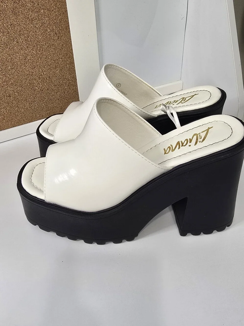 Liliana White Platform Slide Heels for Women